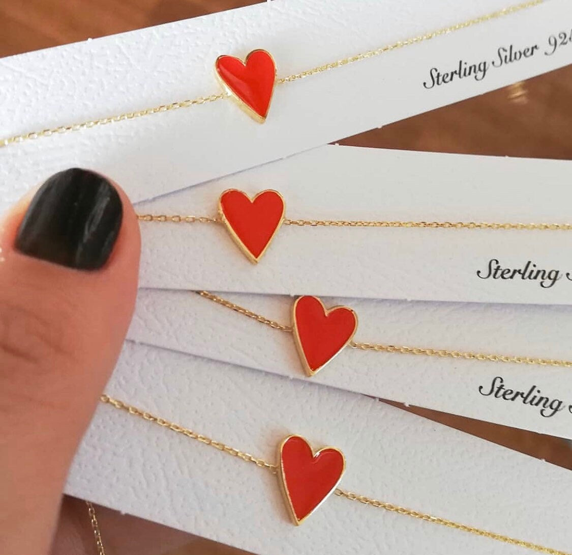 Sterling silver and gold plated heart enamel bracelet. Enamel heart bracelet.