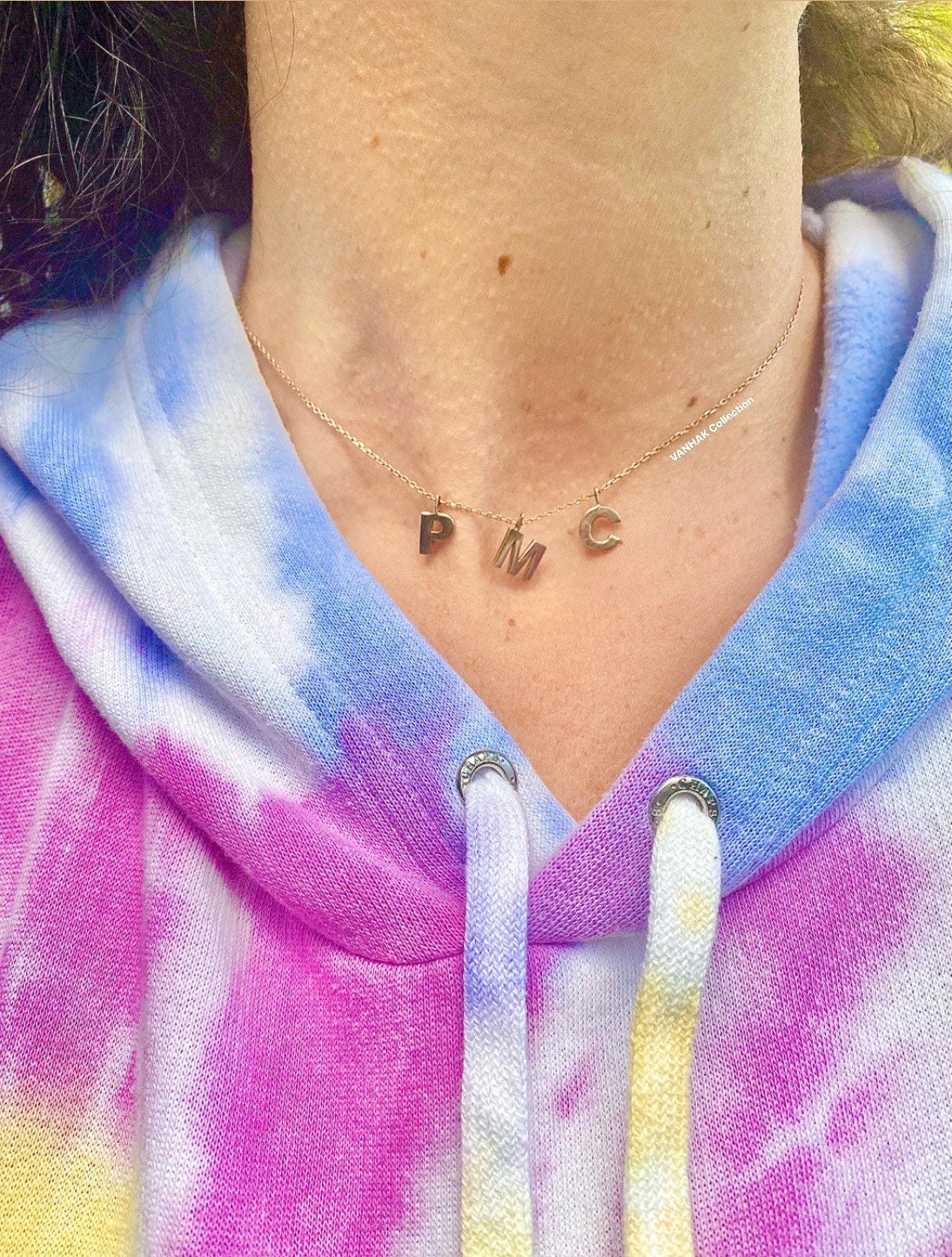 Sterling Silver Gold Plated Personalized Custom Dangling Name/Initials Necklace. Mommy necklace. Mother’s necklace. Initial choker.