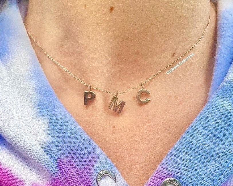 Sterling Silver Gold Plated Personalized Custom Dangling Name/Initials Necklace. Mommy necklace. Mother’s necklace. Initial choker.