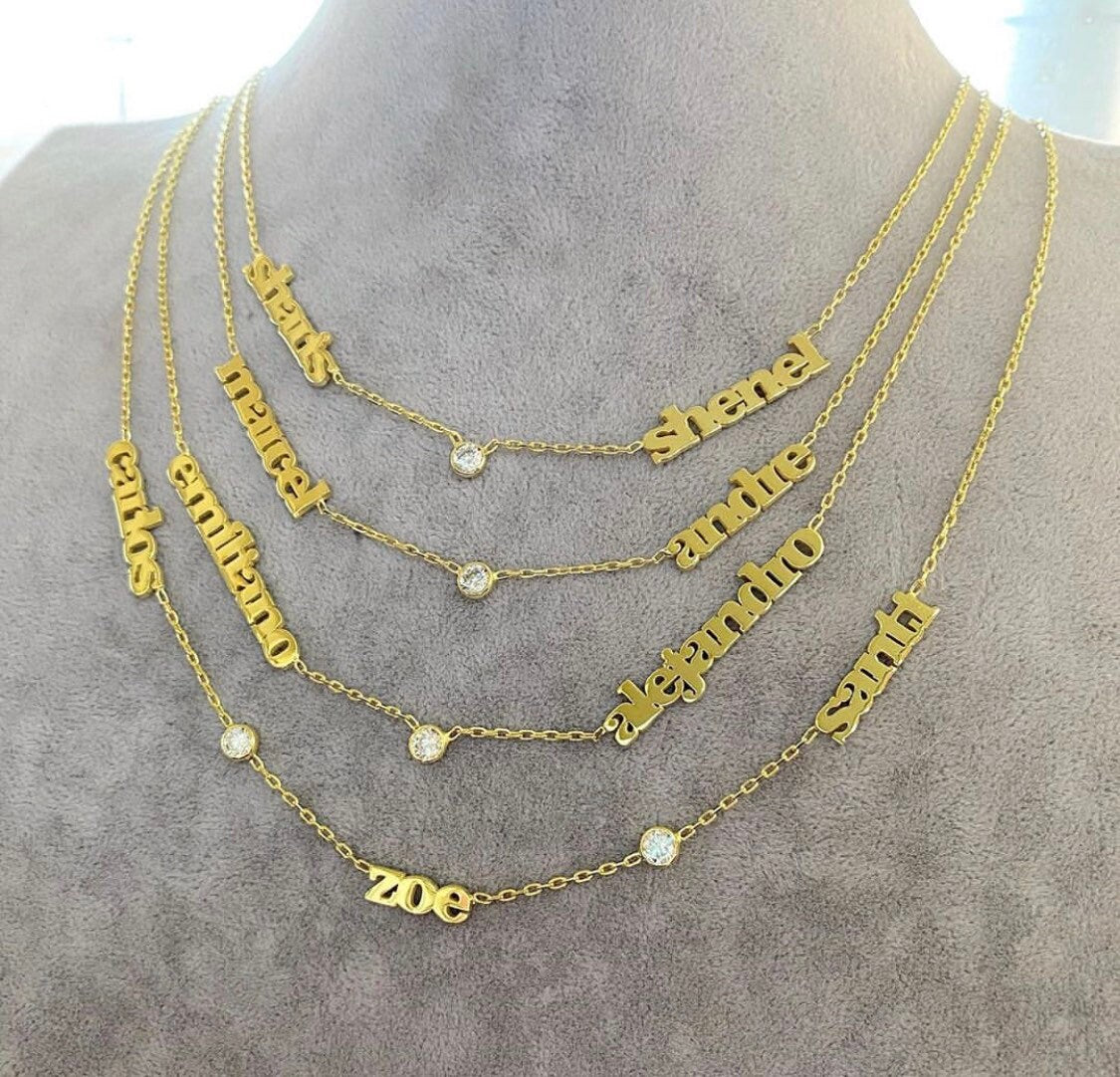 Mommy necklace with 1 2 3 4 5 6 names and bezel diamonds. Mom necklace. Mother’s necklace. Name necklace. With or without the diamonds.
