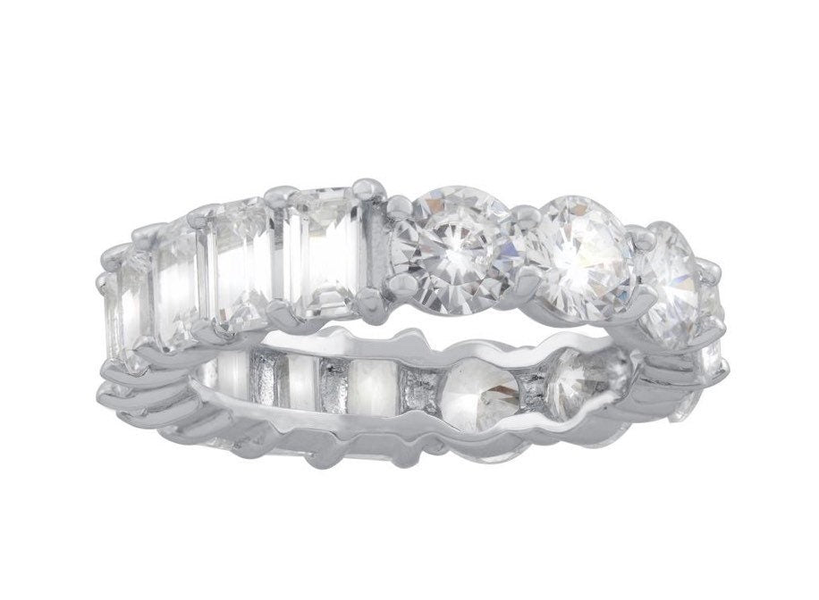 Half band eternity band/ ring. Half baguette/ half round eternity ring. Sterling silver and rhodium/gold plated sizes 5-9