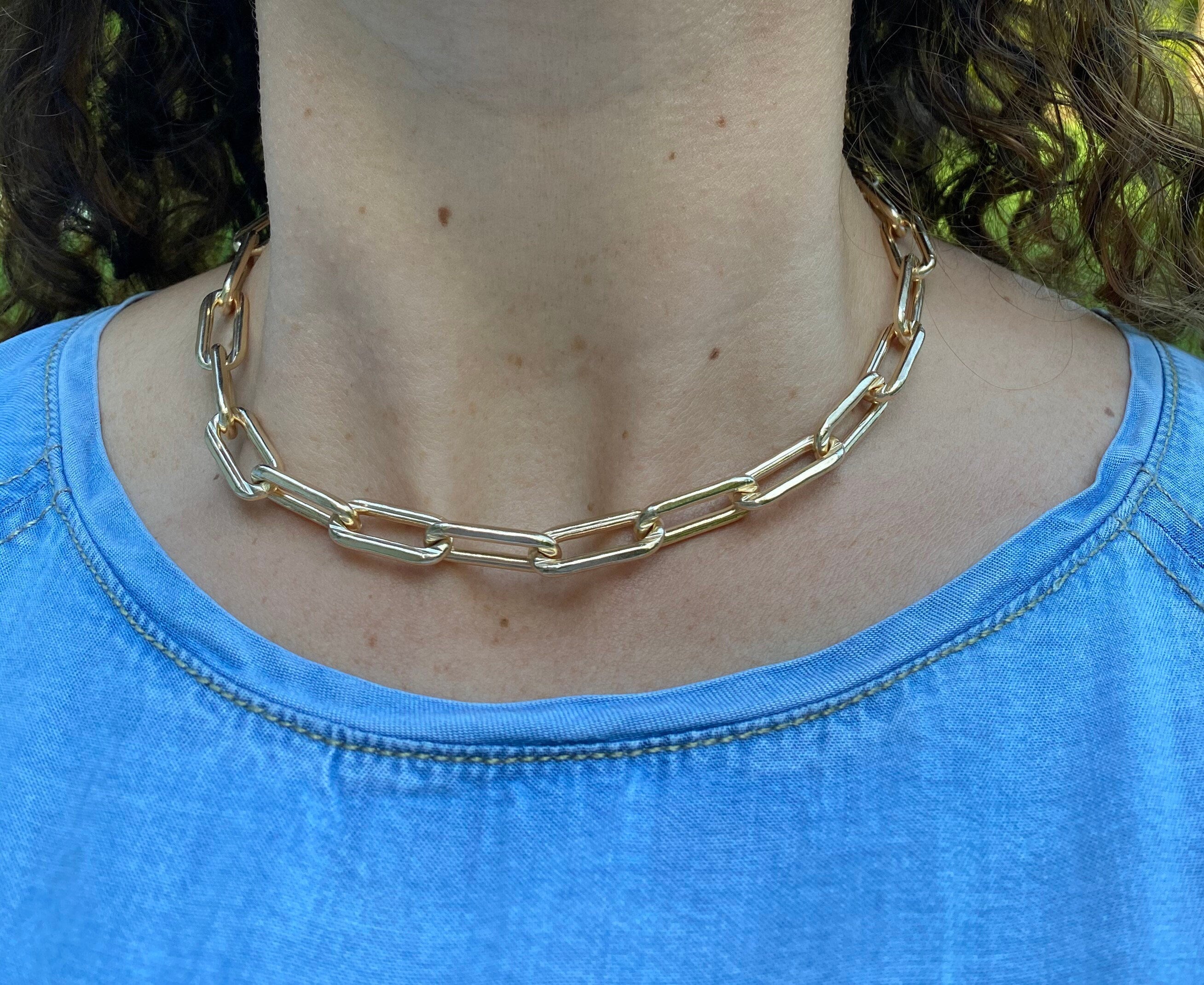 18K gold-filled large link choker l gold-filled mega link paper clip chain necklaces l Gold Chain necklaces l Mega link chain necklace.