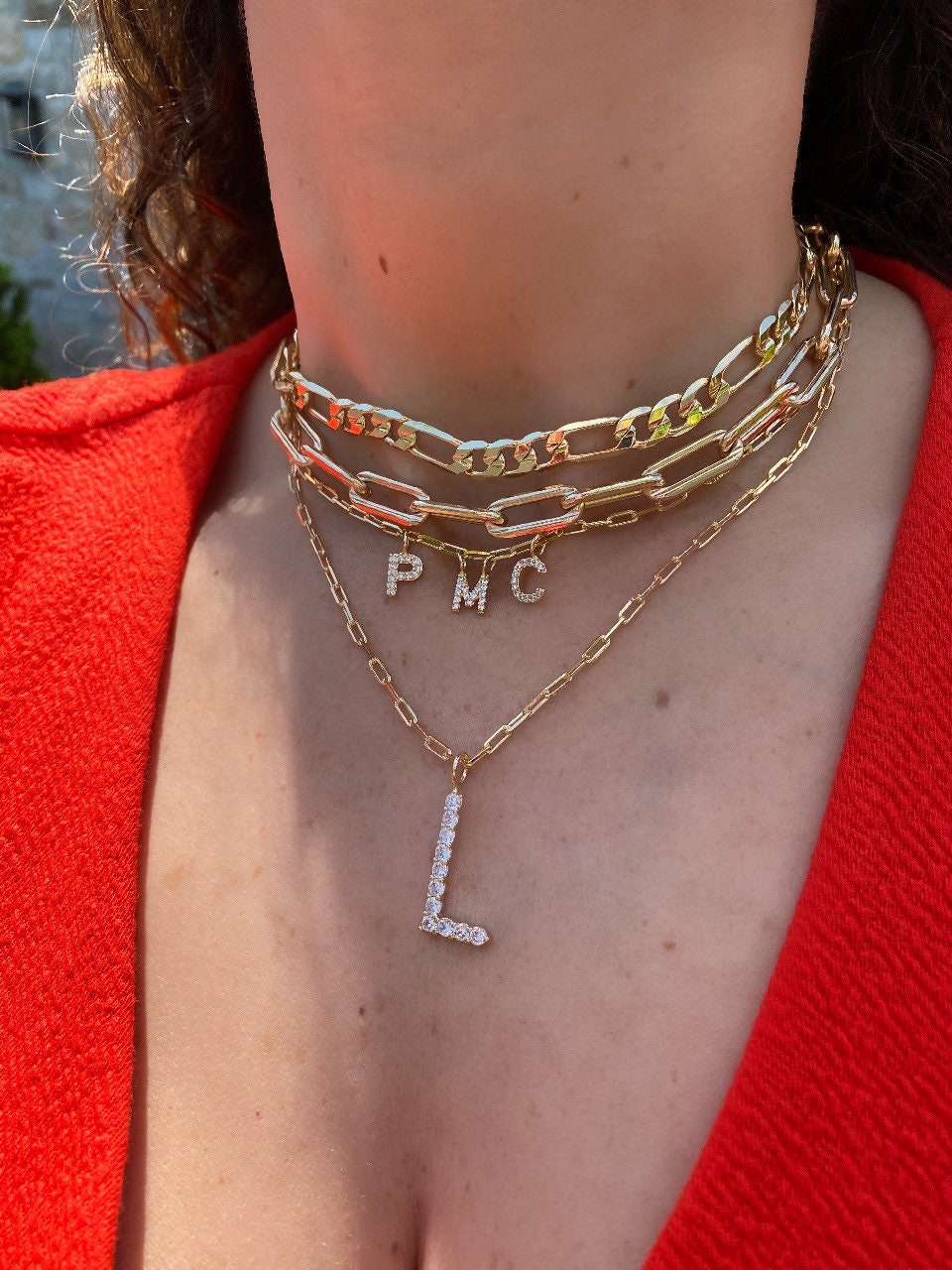 18K gold filled Cuban link figaro choker in gold. Any length.
