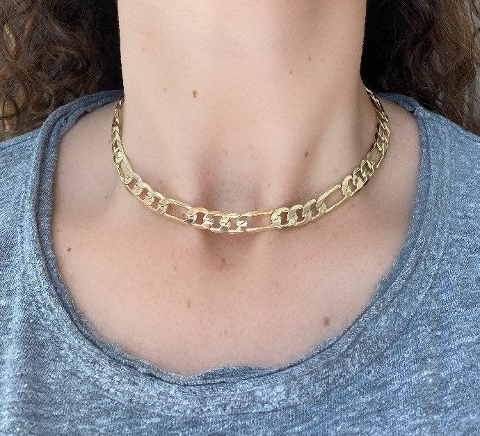 18K gold filled Cuban link figaro choker in gold. Any length.