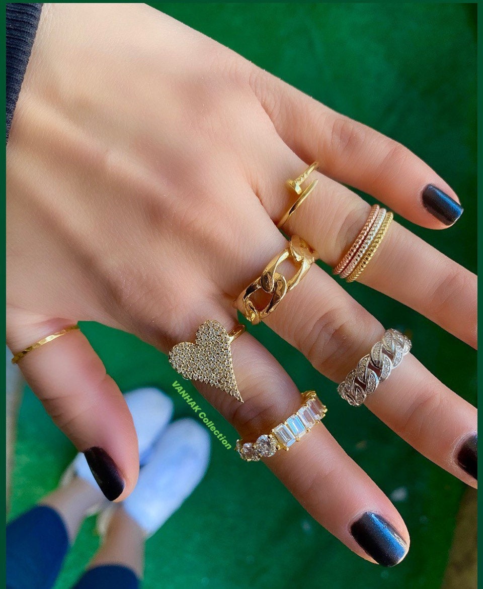 18K gold filled chain ring-thick size and thin size. Cuban chain link ring. Figaro chain link ring.