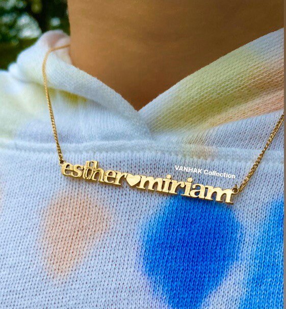 Custom name necklace with two names | Personalized necklace with 2 names | Sterling Silver 14K Gold Plated nameplate