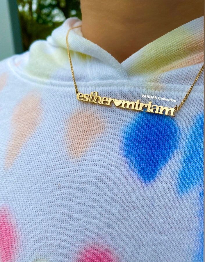 Custom name necklace with two names | Personalized necklace with 2 names | Sterling Silver 14K Gold Plated nameplate