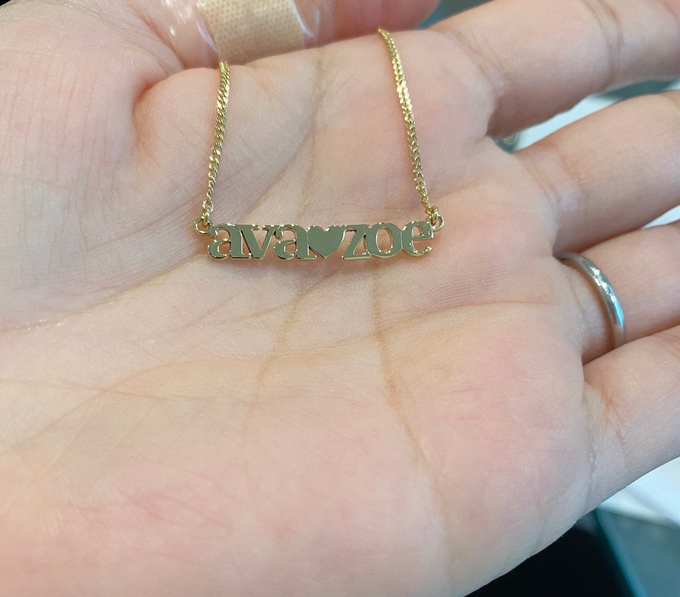 Custom name necklace with two names | Personalized necklace with 2 names | Sterling Silver 14K Gold Plated nameplate