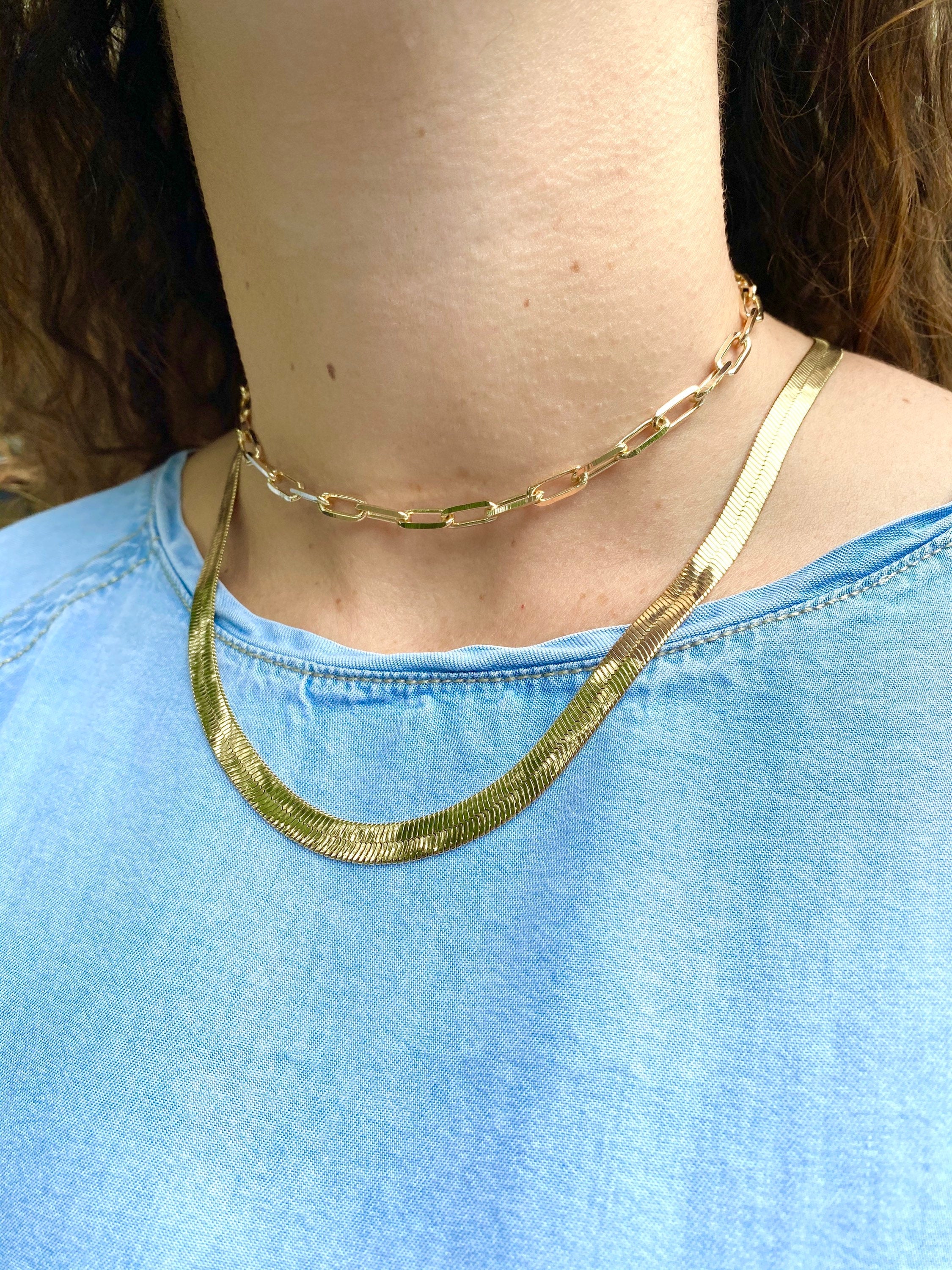 18K gold filled herringbone chain necklaces. Snake chain necklaces. Liquid gold chain necklace. Gold Chain necklaces.