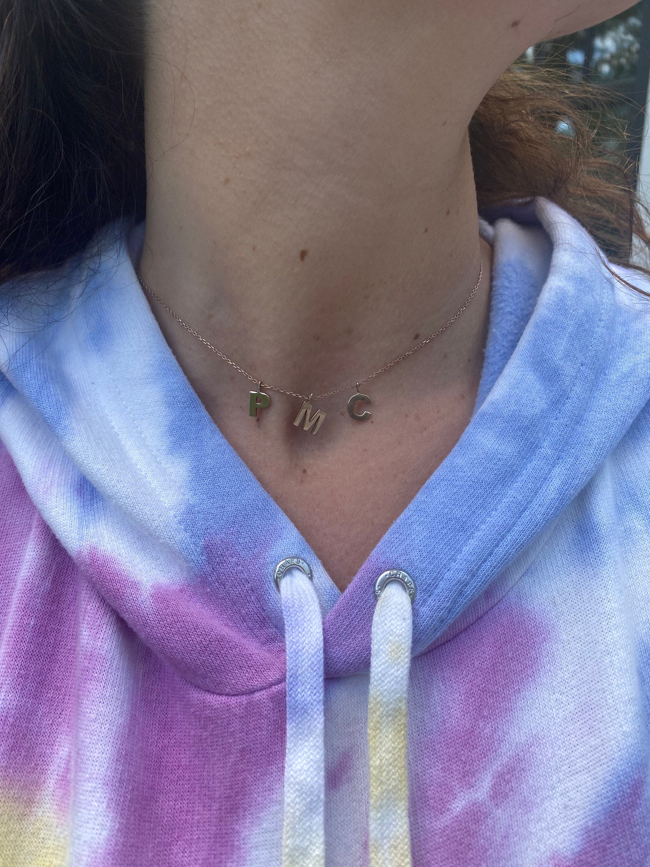 Sterling Silver Personalized Custom Dangling Name/Initials Necklace in all 3 golds