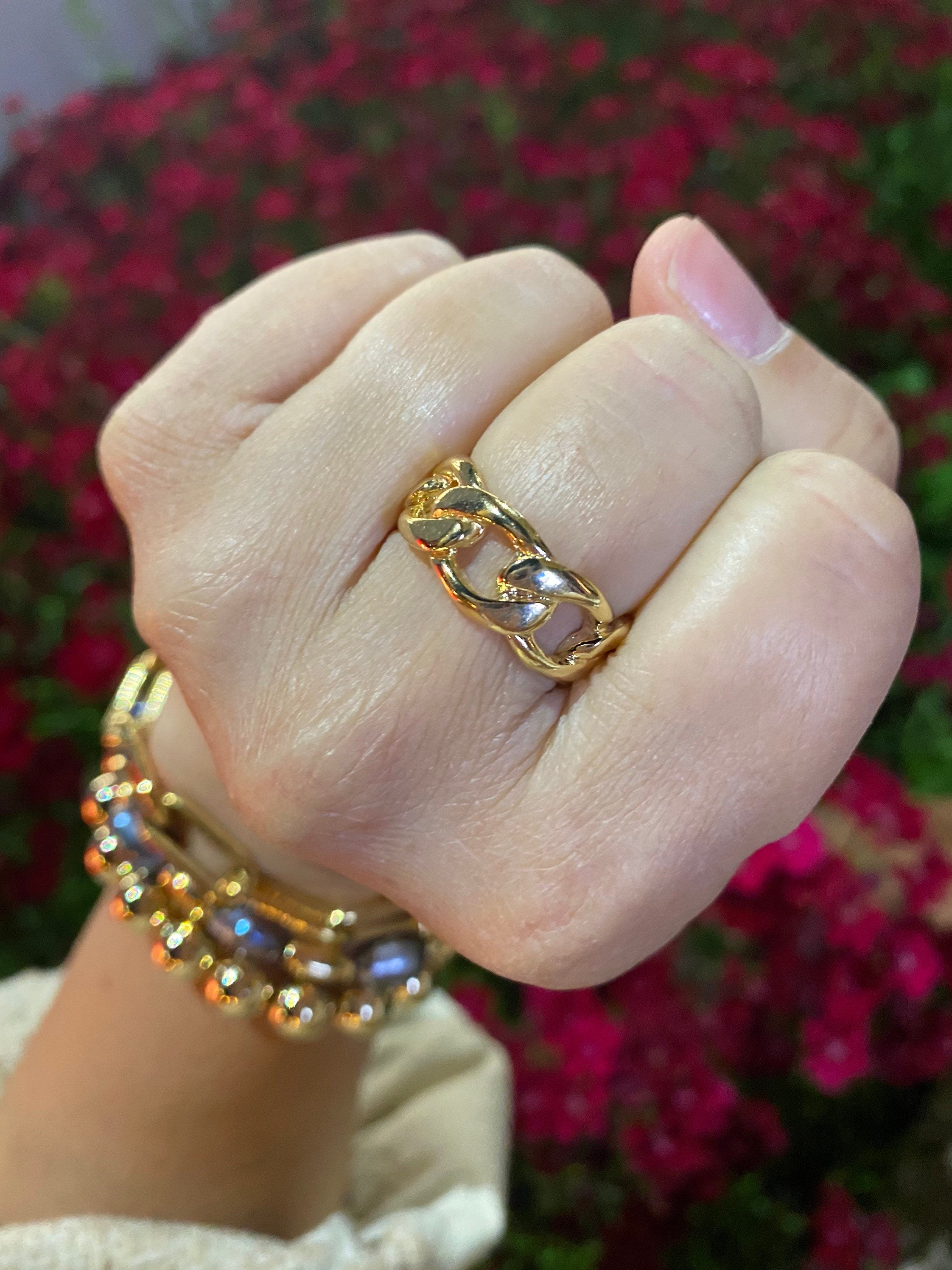 18K gold filled chain ring-thick size and thin size. Cuban chain link ring. Figaro chain link ring.