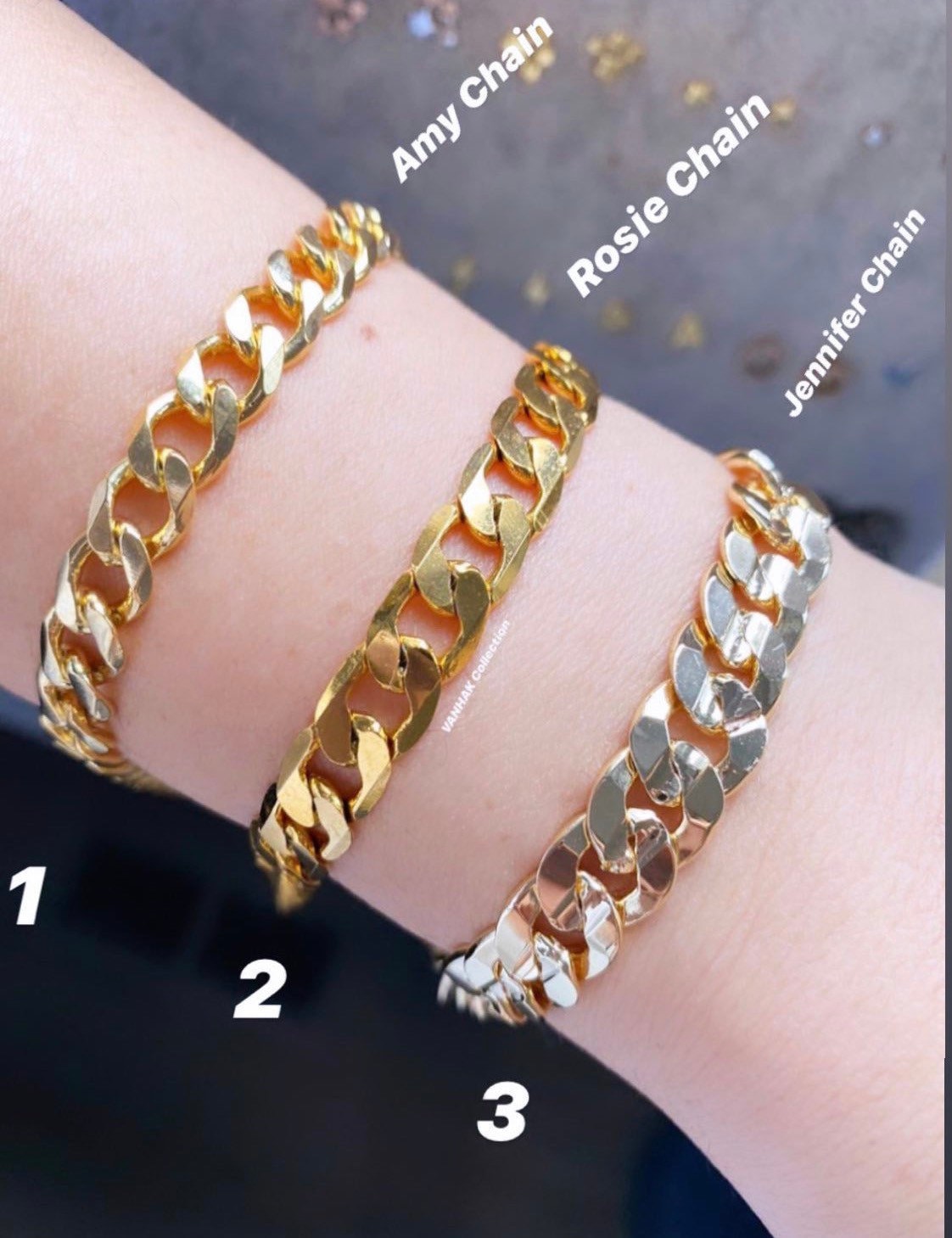 18K Gold filled cuban link bracelets in color gold. Chain link bracelets.