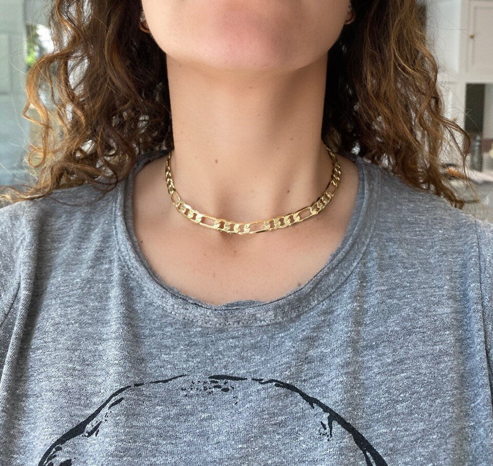 18K gold filled Cuban link figaro choker in gold. Any length.
