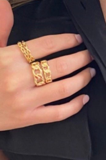 18K gold filled chain ring-thick size and thin size. Cuban chain link ring. Figaro chain link ring.