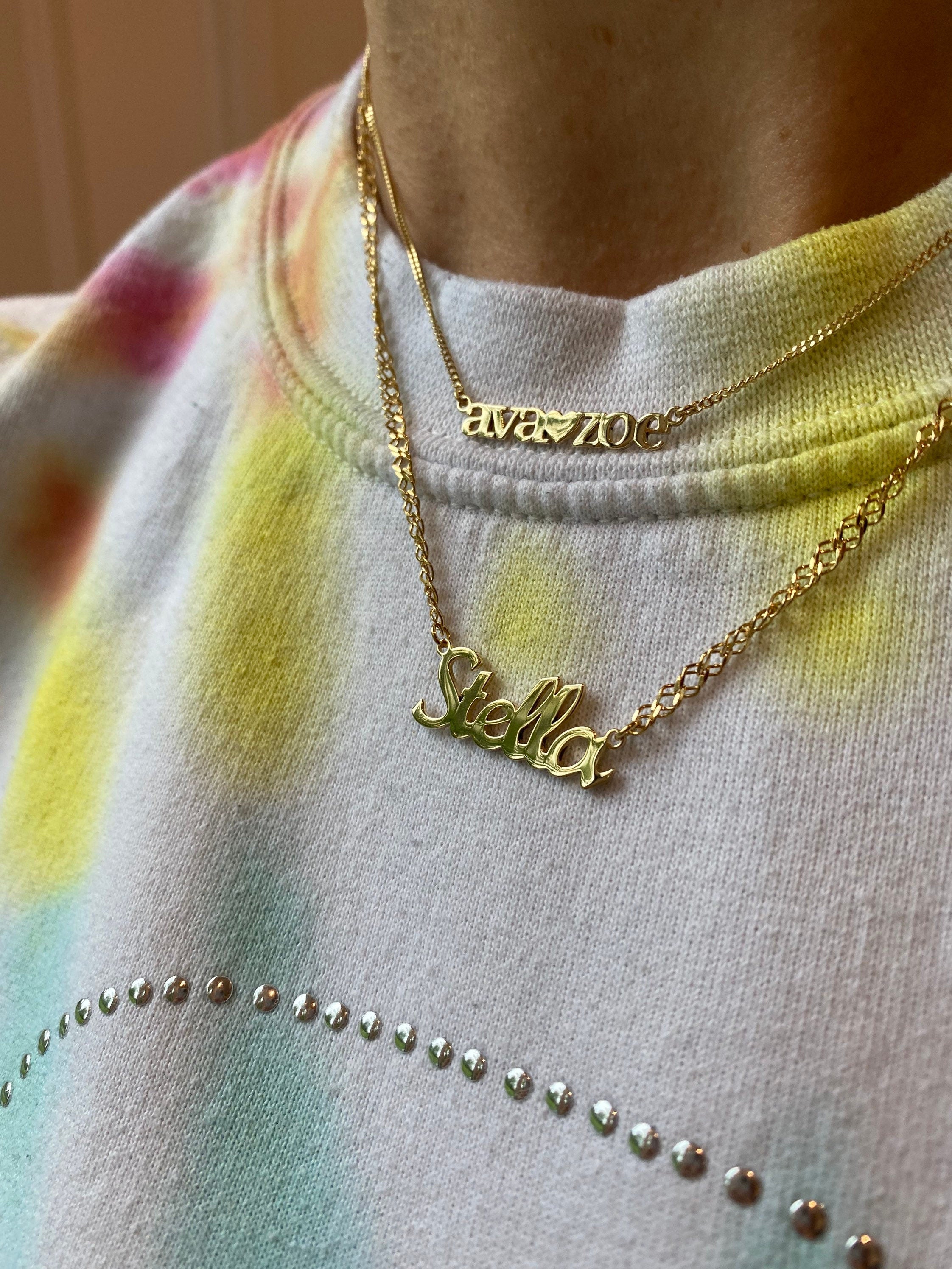 Custom name necklace with two names | Personalized necklace with 2 names | Sterling Silver 14K Gold Plated nameplate