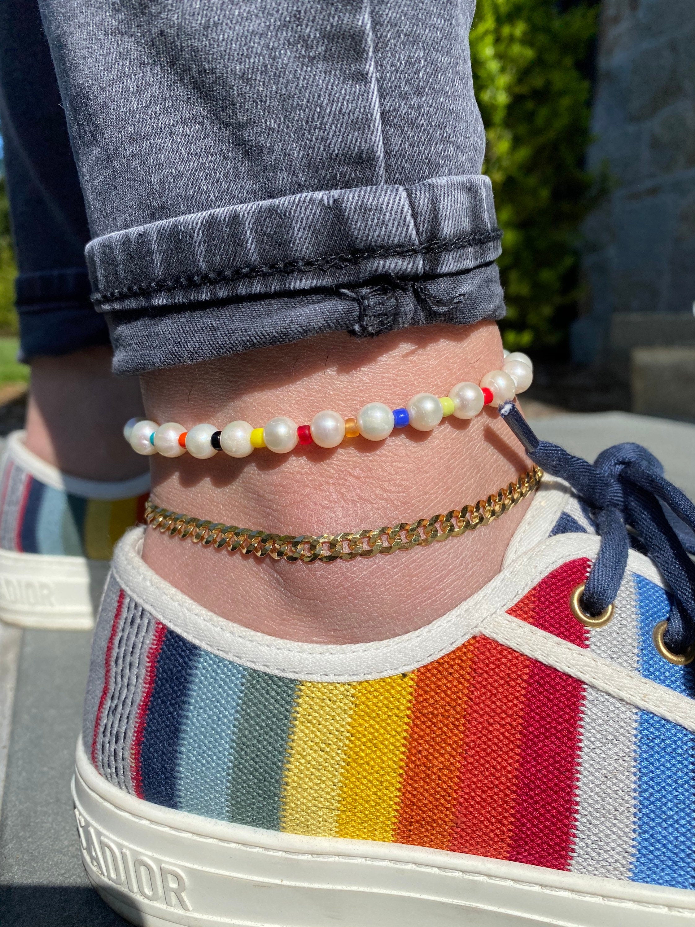 14K gold plated flat cuban link gold chain anklet. Sterling silver gold plated.