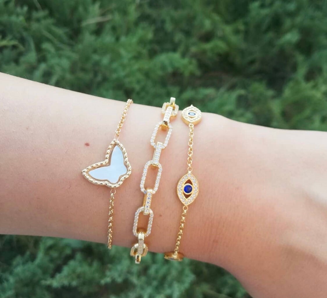 Mother of Pearl Butterly bracelet | Sterling silver and gold plated butterfly bracelet in gold, rose gold and silver colors!