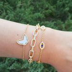 Mother of Pearl Butterly bracelet | Sterling silver and gold plated butterfly bracelet in gold, rose gold and silver colors!