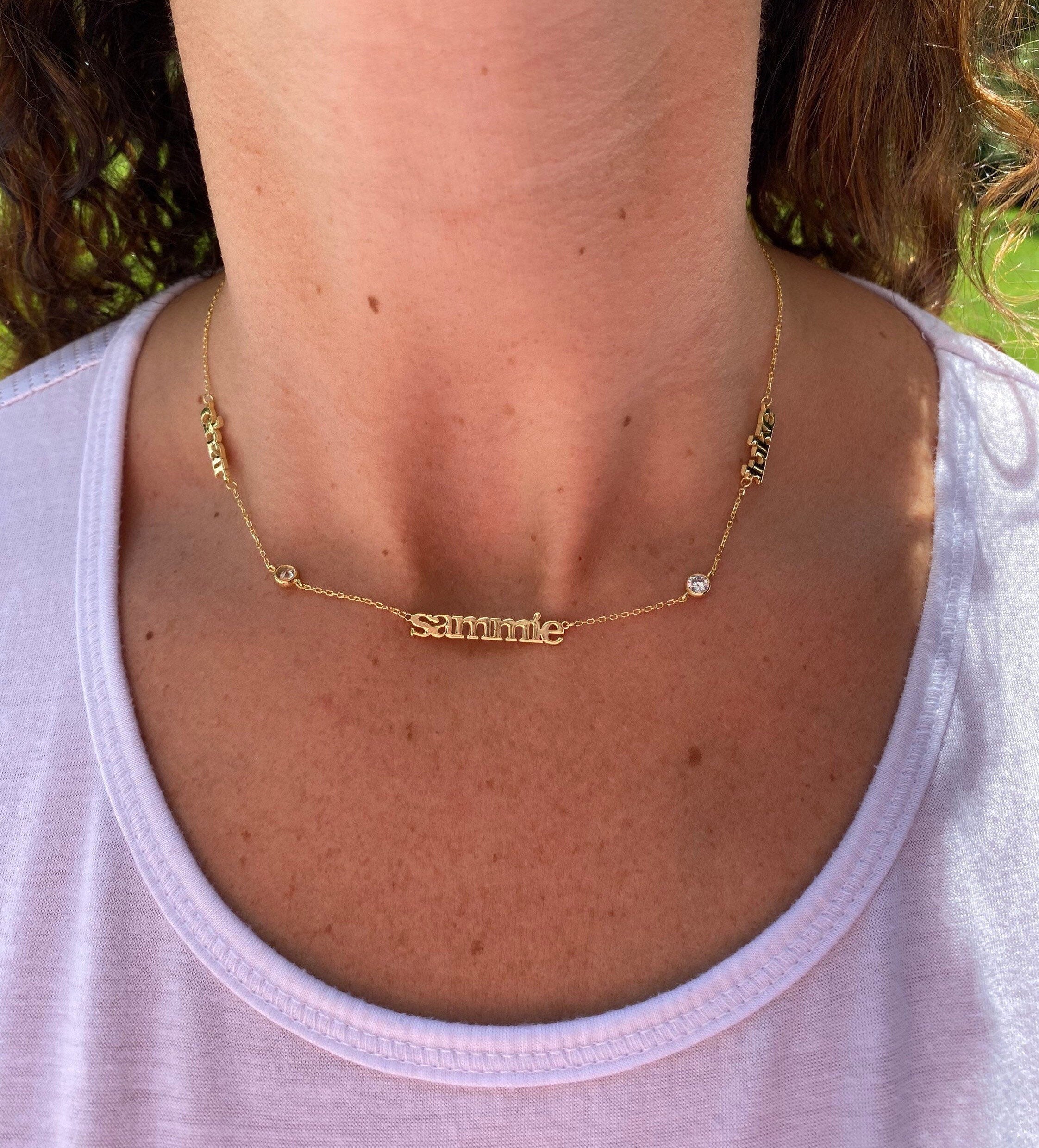 Mommy necklace with 1 2 3 4 5 6 names and bezel diamonds. Mom necklace. Mother’s necklace. Name necklace. With or without the diamonds.