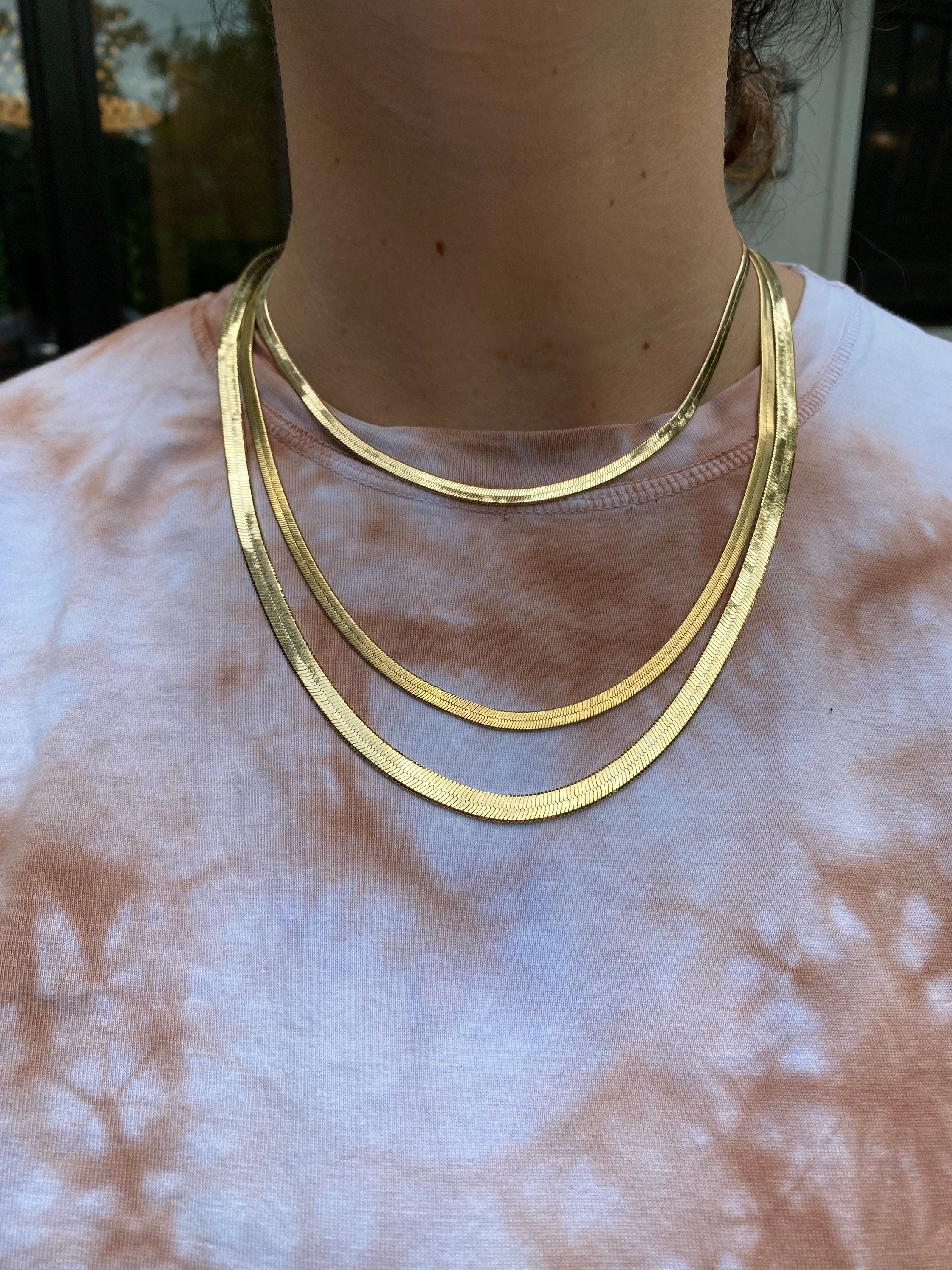 18K gold filled herringbone chain necklaces. Snake chain necklaces. Liquid gold chain necklace. Gold Chain necklaces.