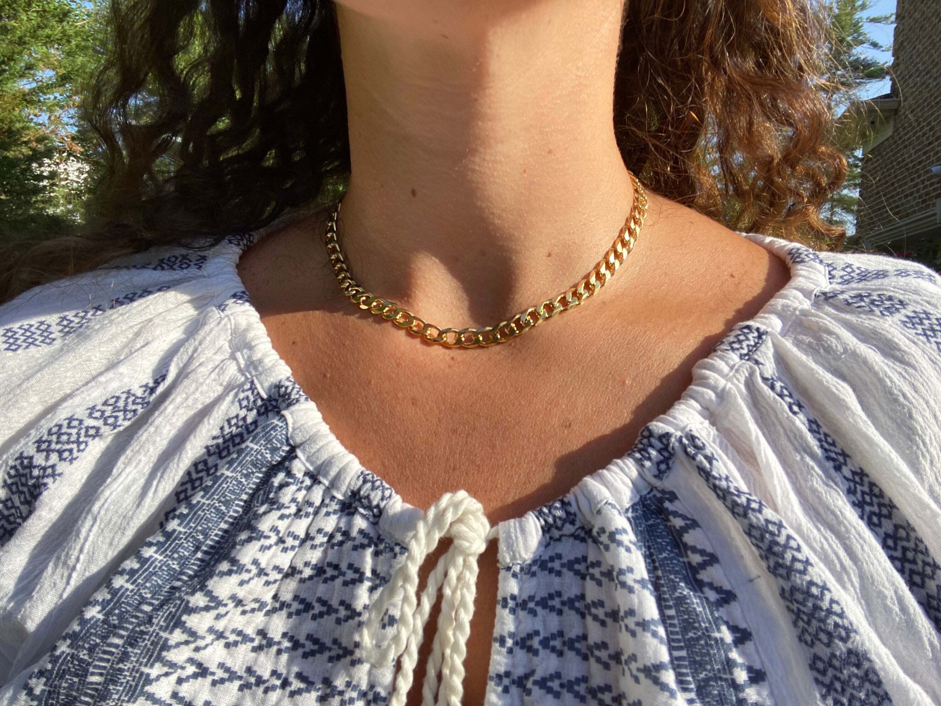 18K gold filled Curb Cuban link choker. Gold or silver color. Any length. Cuban link.