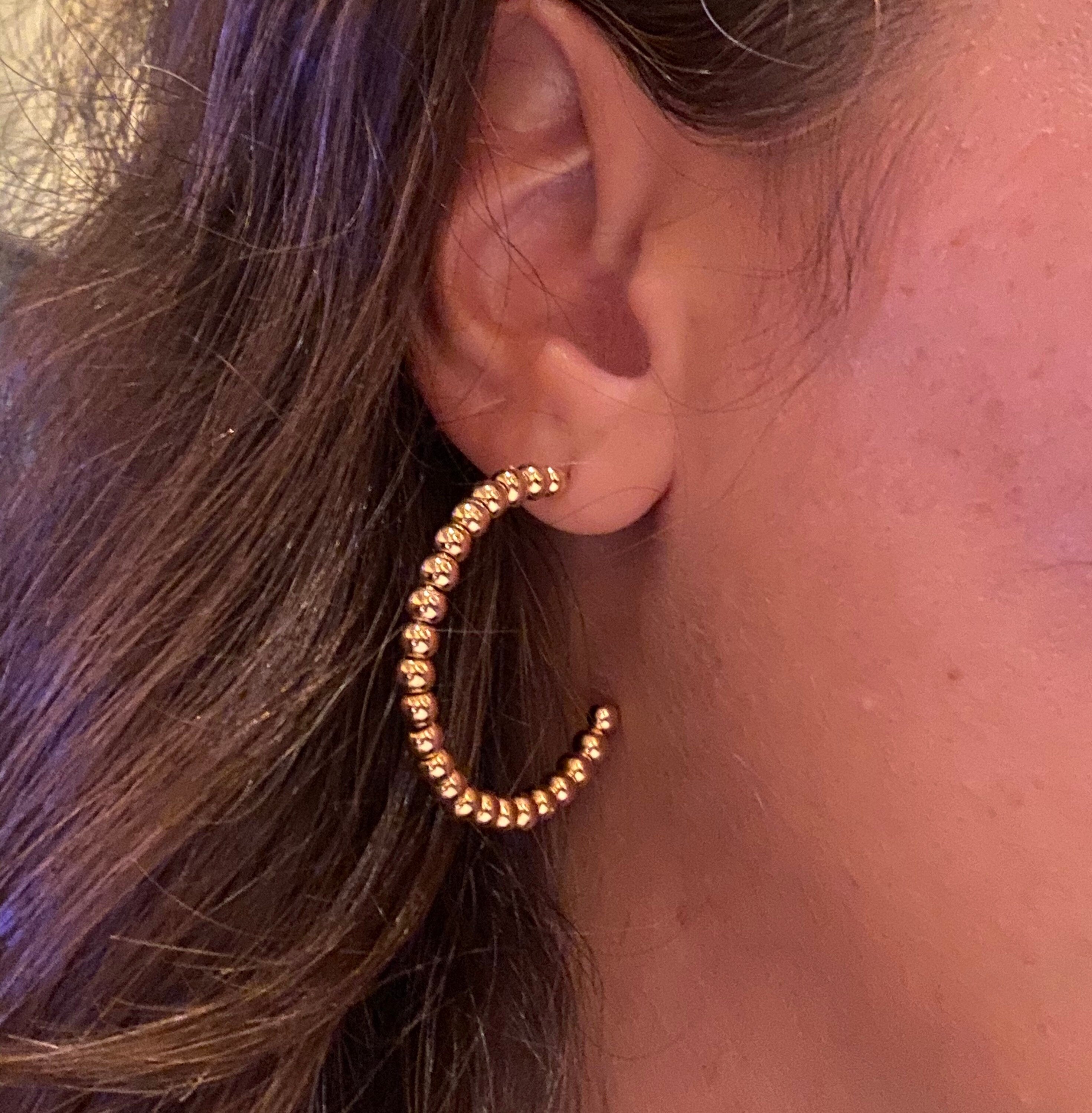 18K Gold filled hollow ball hoop earrings hoops. Gold, rose gold, silver or black rhodium color. Gold filled hoops. Gold filled ball hoops