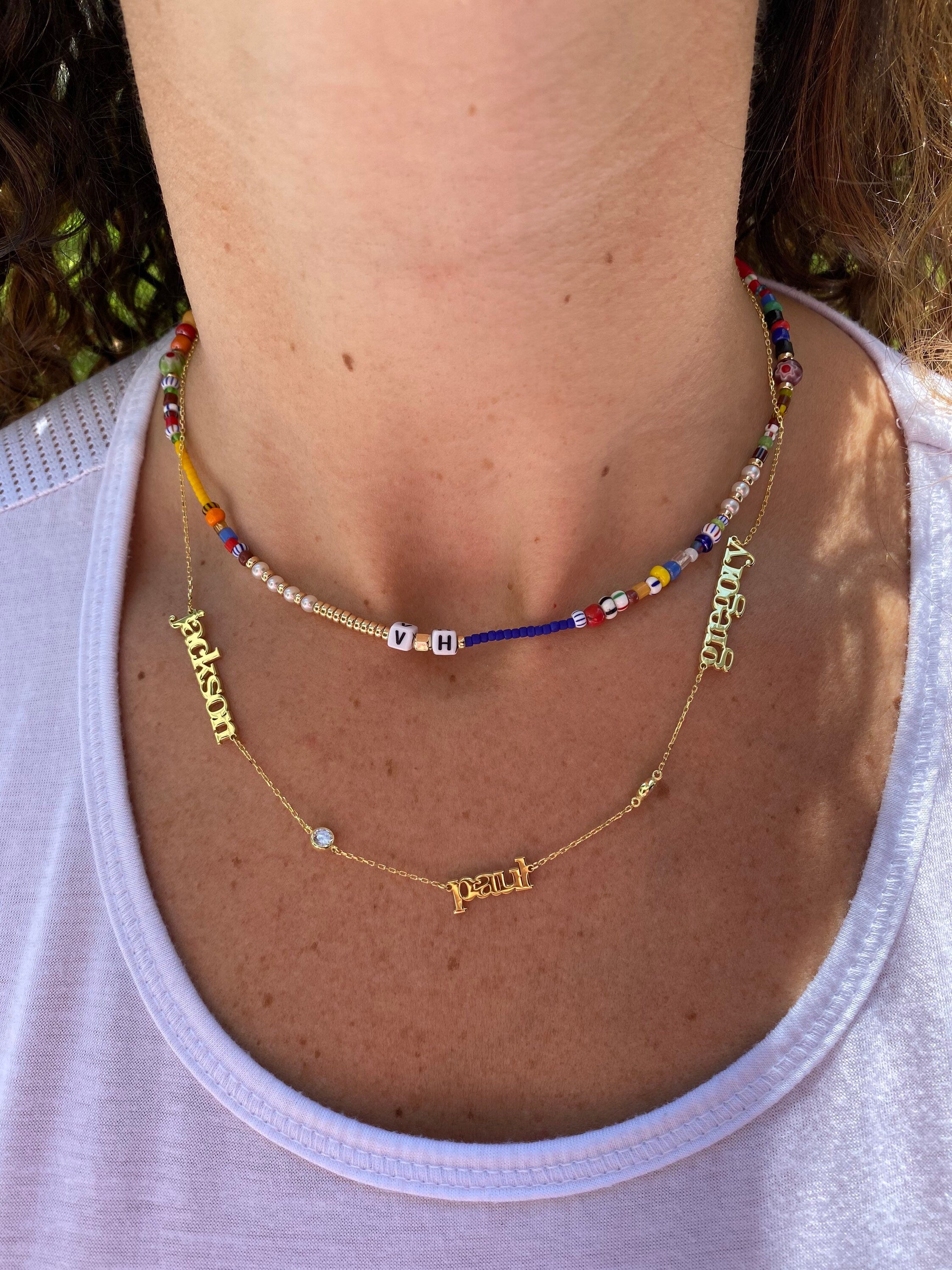 Mommy necklace with 1 2 3 4 5 6 names and bezel diamonds. Mom necklace. Mother’s necklace. Name necklace. With or without the diamonds.