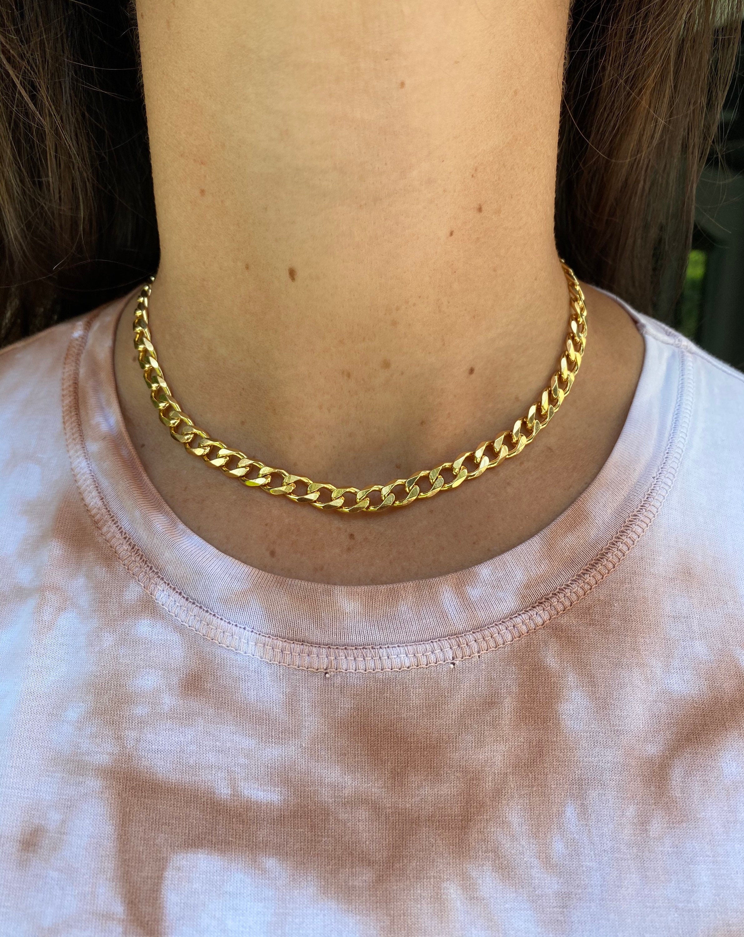 18K gold filled Thick Curb Cuban link choker. Gold or silver color. Any length. Cuban link.