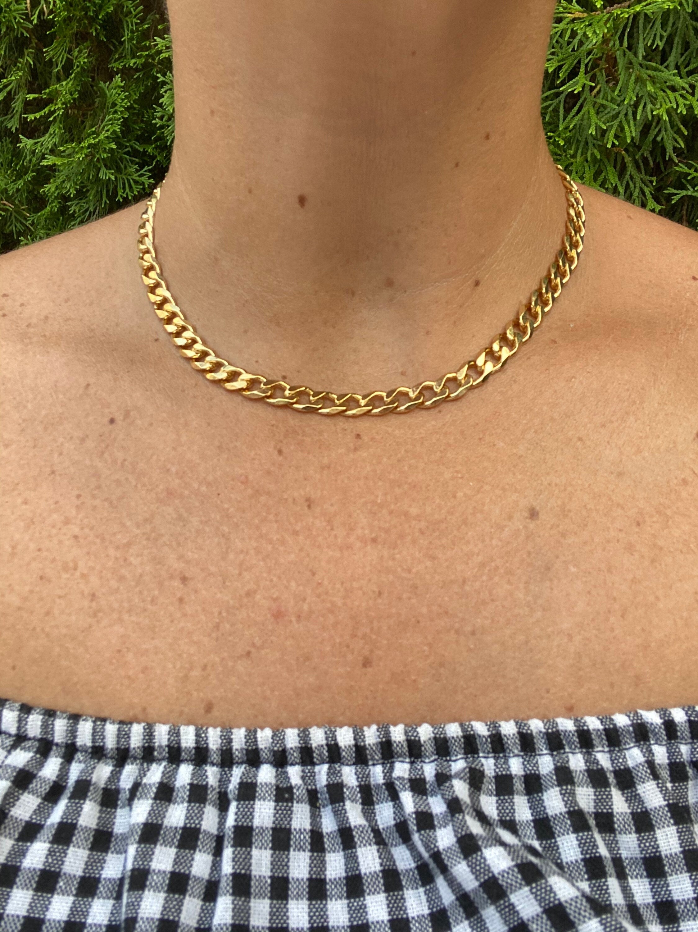 18K gold filled Thick Curb Cuban link choker. Gold or silver color. Any length. Cuban link.
