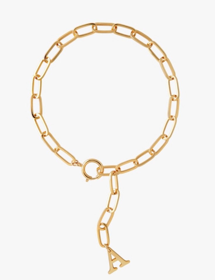 18K gold-filled large link initial lariat l gold-filled mega link initial chain necklaces l Mega link chain necklace with your initial