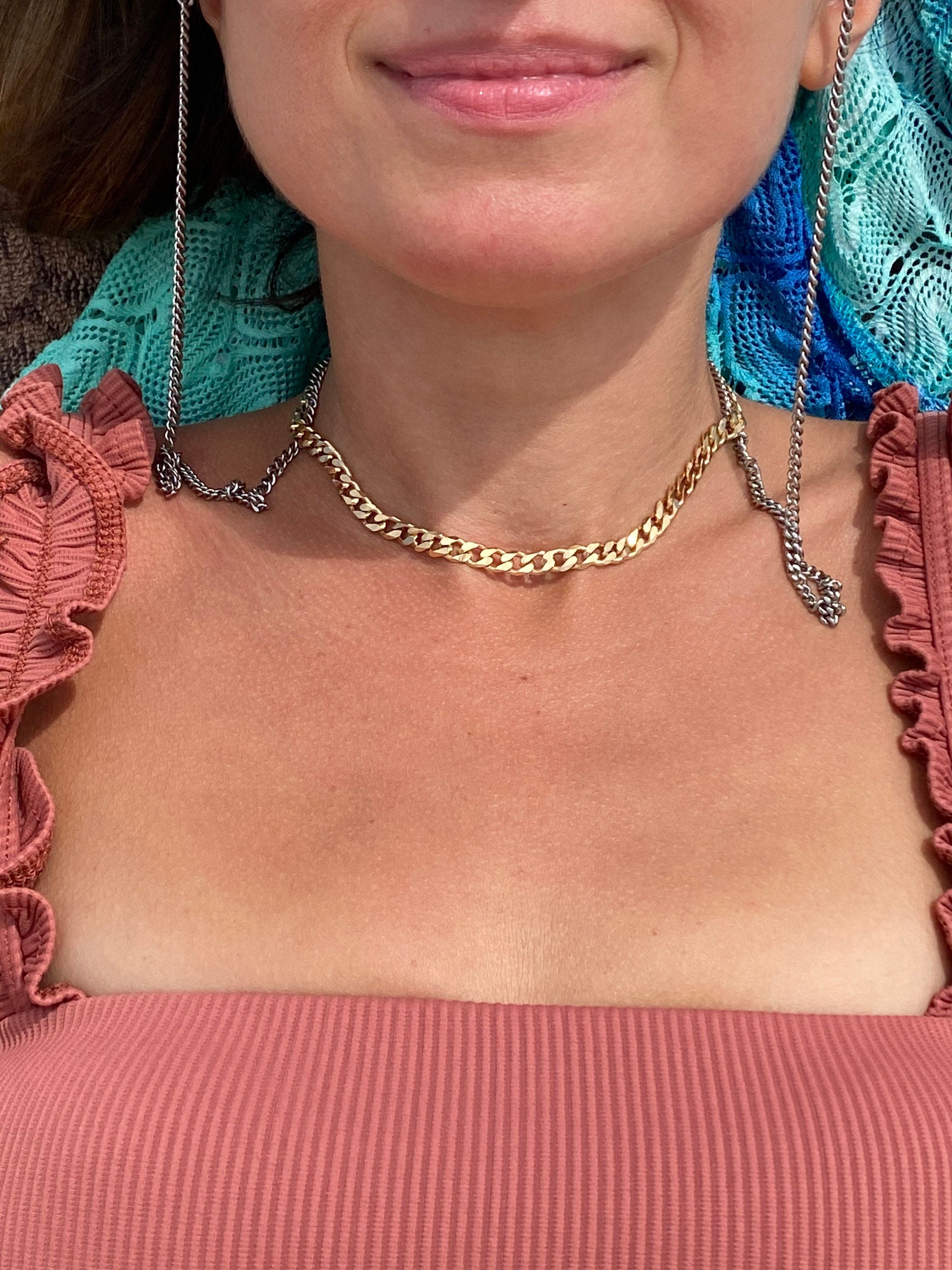 18K gold filled Curb Cuban link choker. Gold or silver color. Any length. Cuban link.