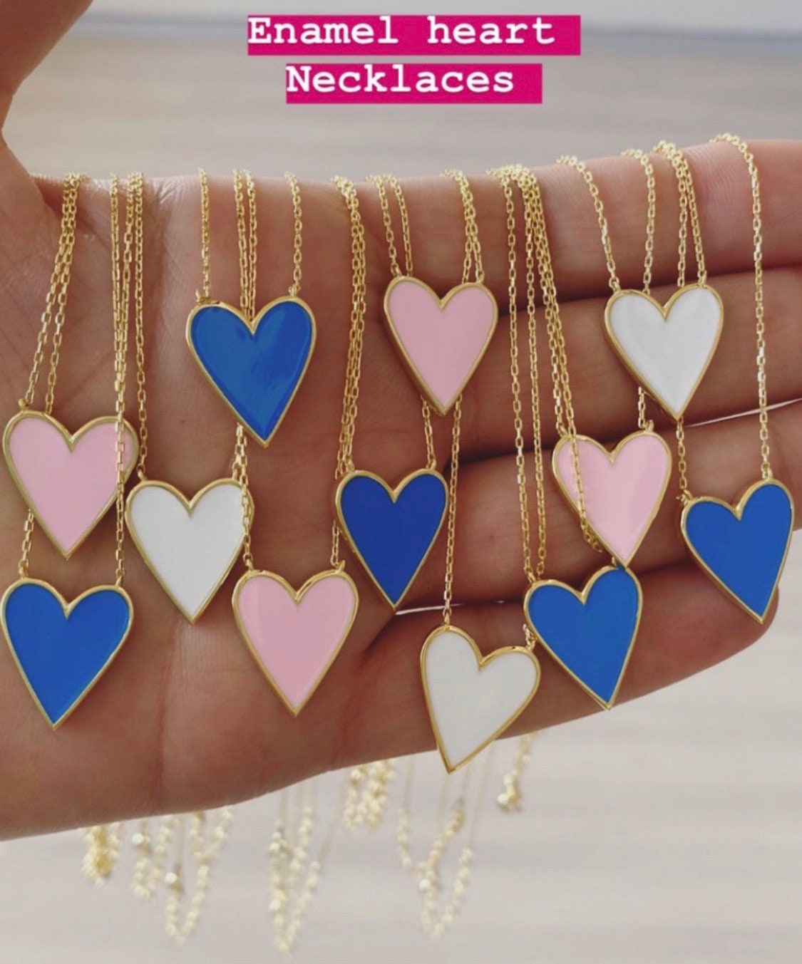 Sterling silver and gold plated heart enamel necklace. Enamel heart necklace. Enamel heart choker.
