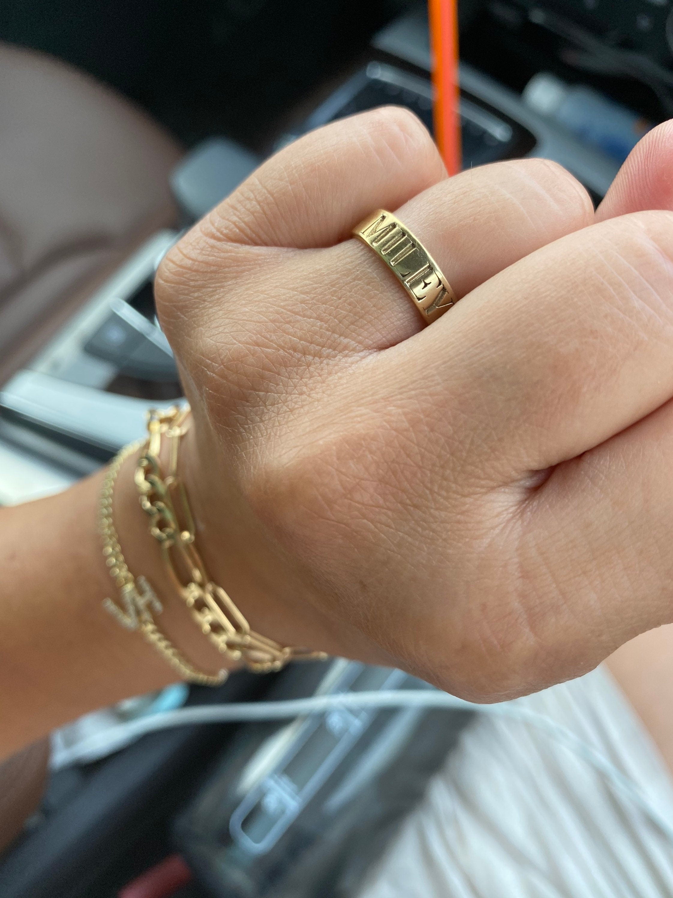 Personalized name ring | Sterling silver and 14K gold plated engraved ring | Personalized Ring | engraved name band