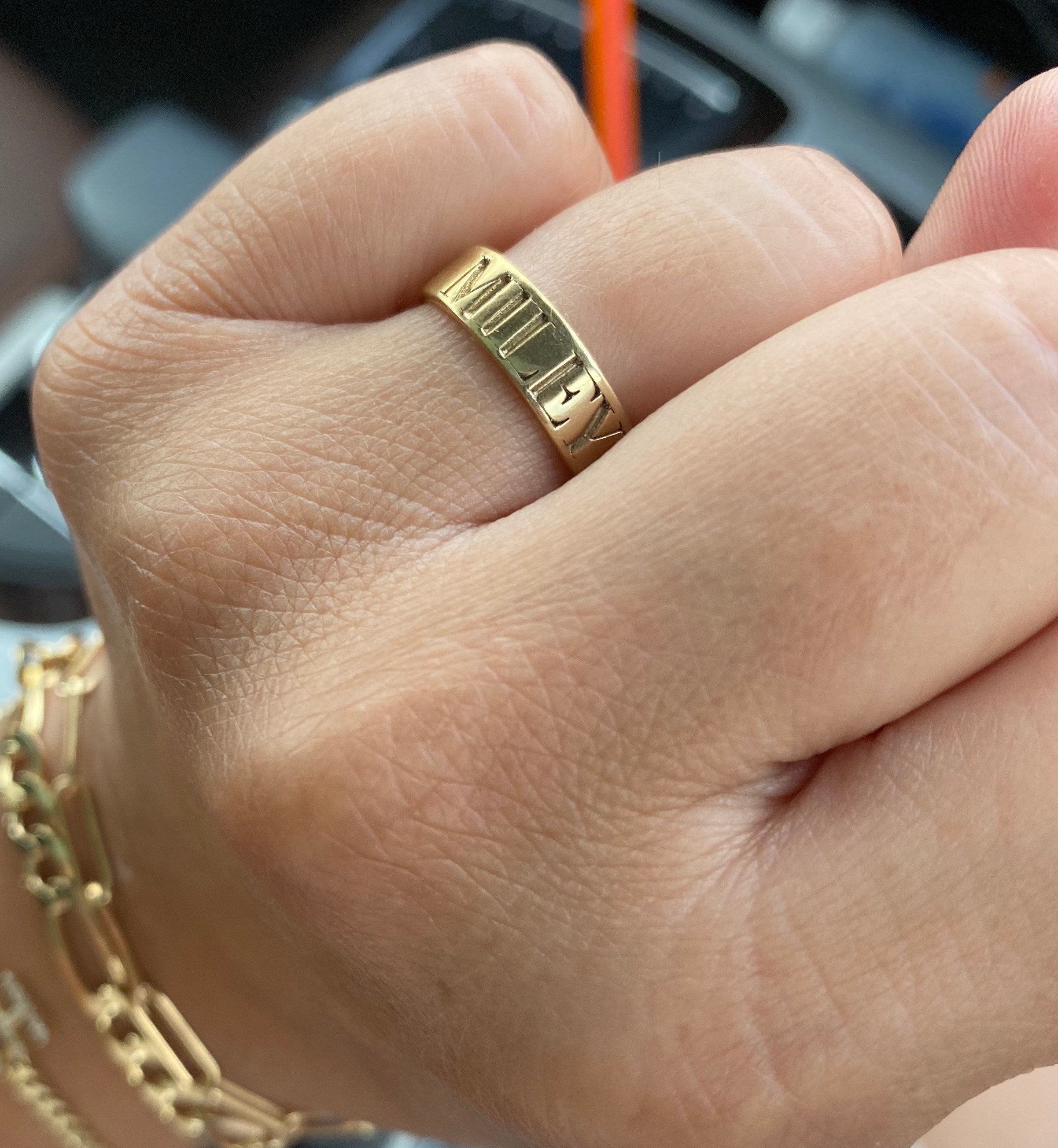 Personalized name ring | Sterling silver and 14K gold plated engraved ring | Personalized Ring | engraved name band