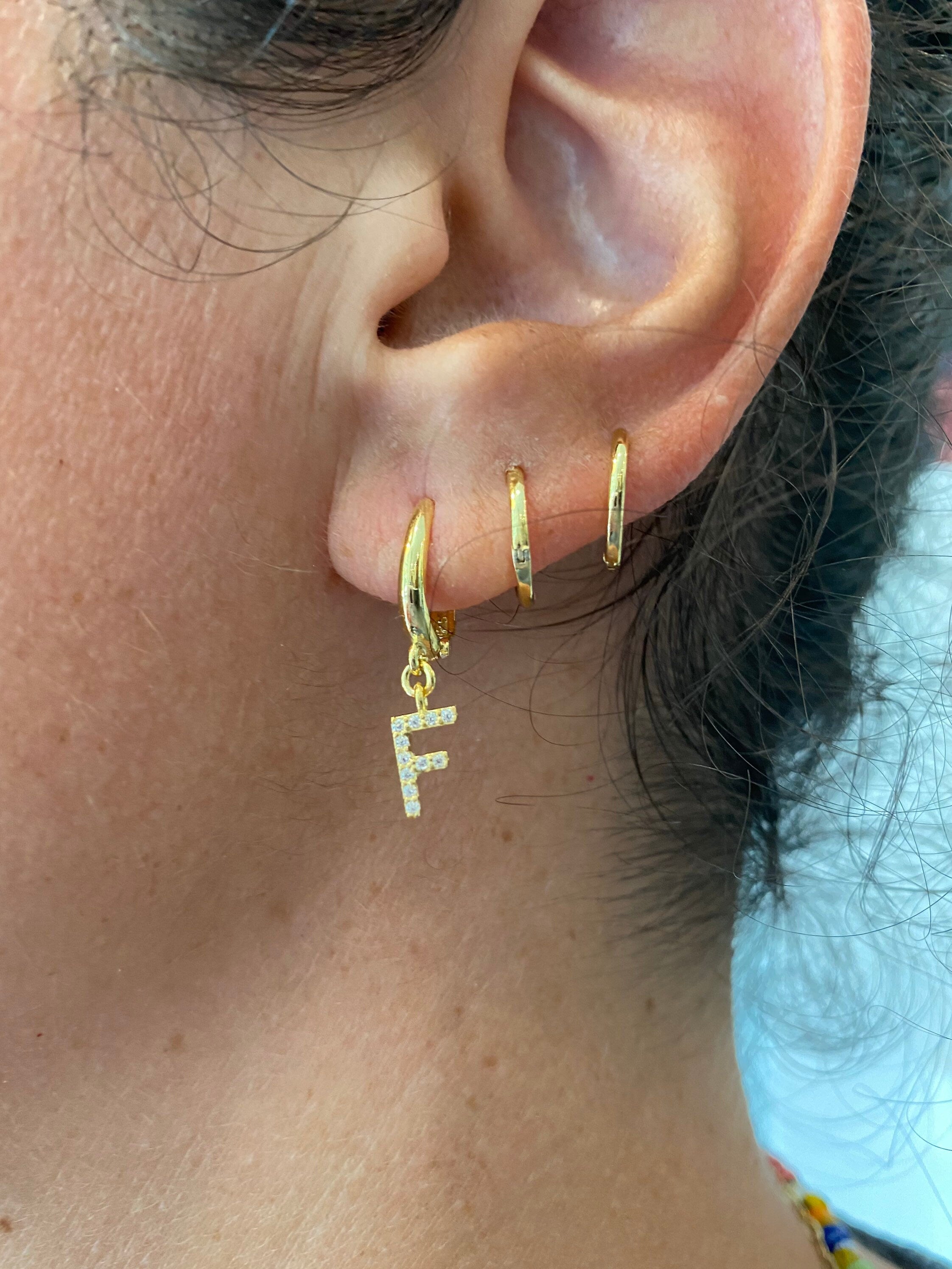 Sterling silver gold plated pair of initial/letter earrings/hoops Or huggies. Gold, rose gold, silver.