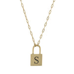 Initial lock necklace on a paper clip chain. Engraved. Personalized lock necklace. Sterling silver and 14K gold plated. Initial lock choker.