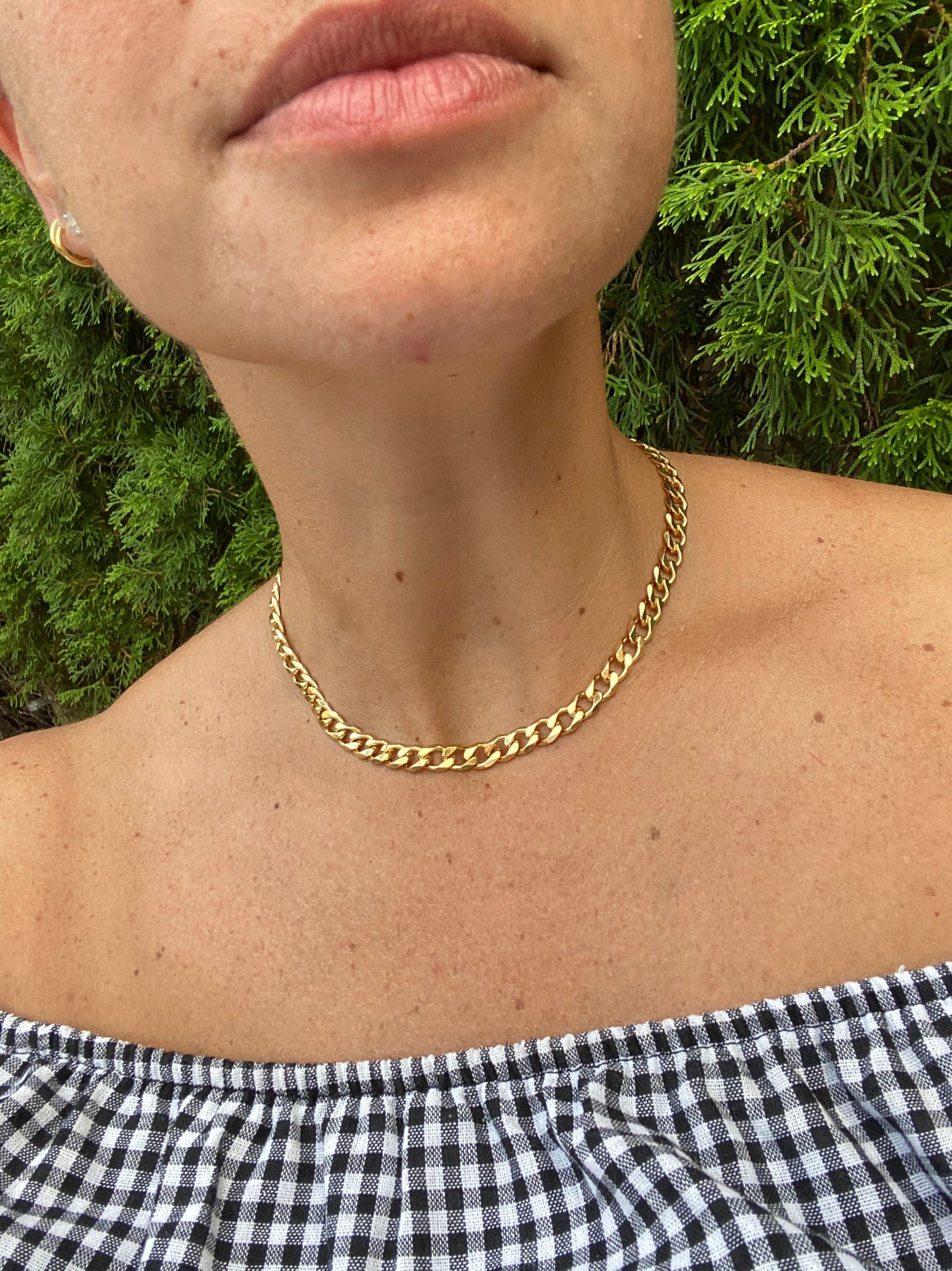 18K gold filled Thick Curb Cuban link choker. Gold or silver color. Any length. Cuban link.
