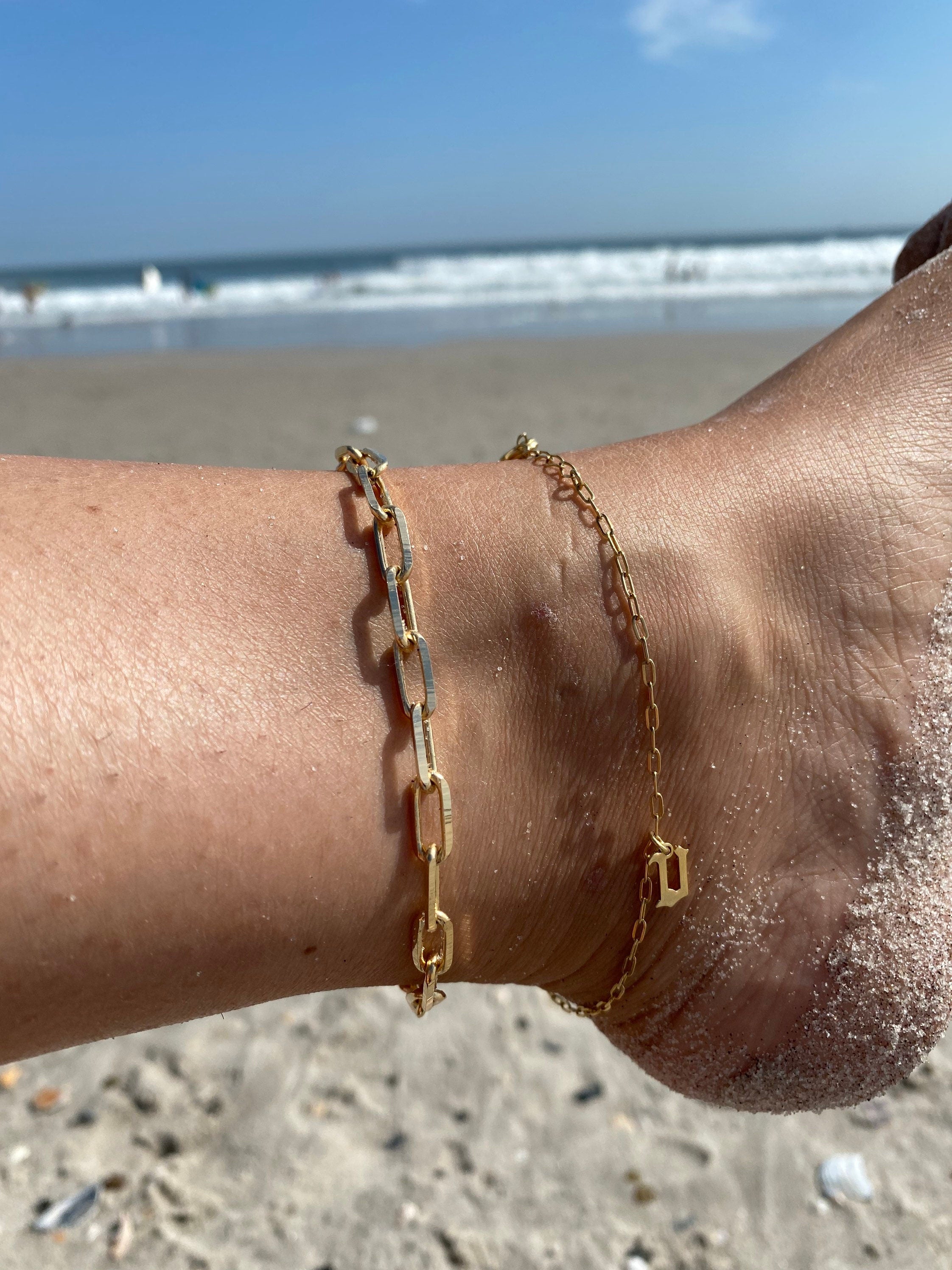 Gothic Initial anklet | goth Letter anklet | old English Personalized anklet | Sterling silver name or initials anklet gold silver