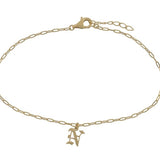 Gothic Initial anklet | goth Letter anklet | old English Personalized anklet | Sterling silver name or initials anklet gold silver