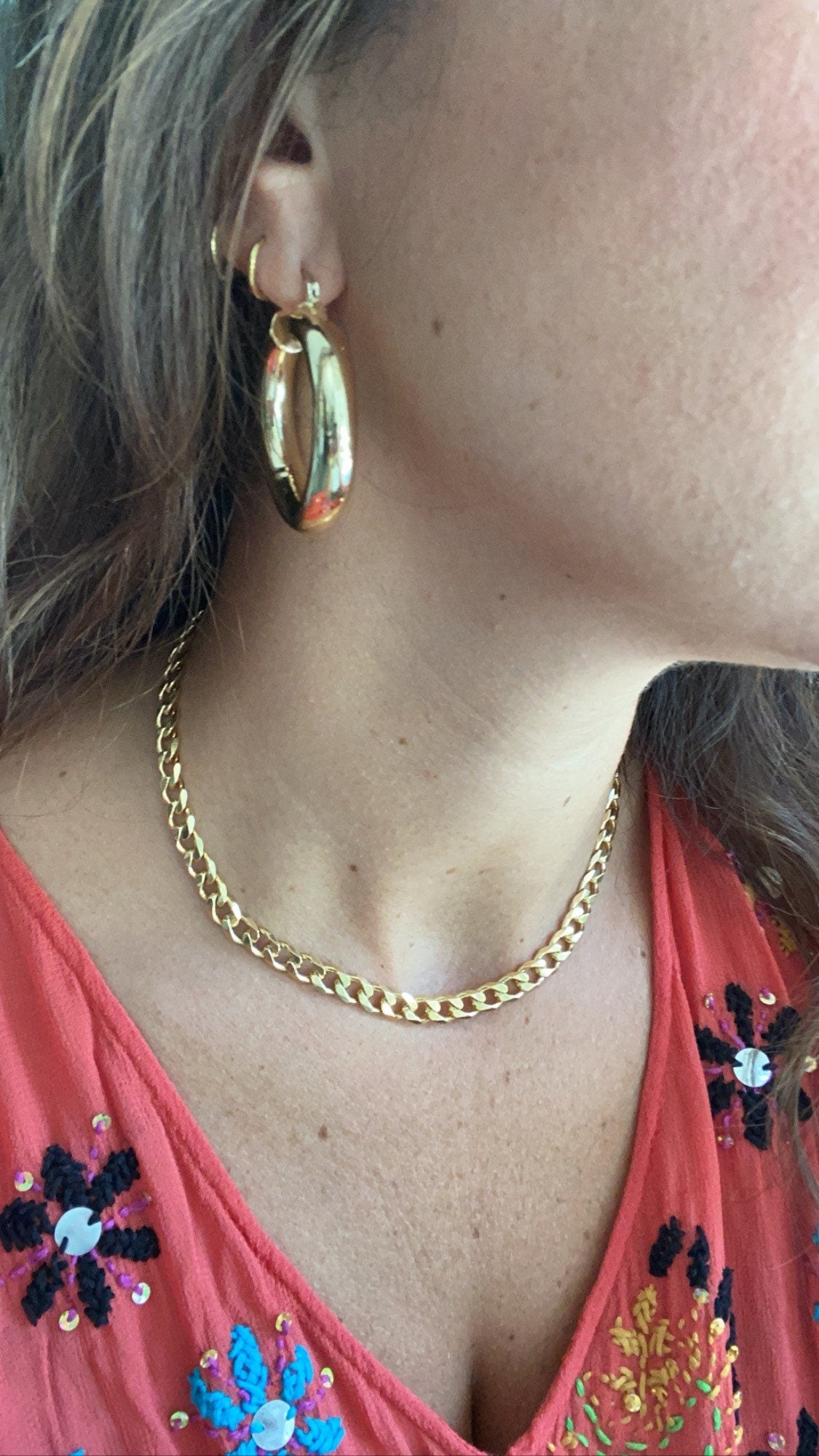 18K gold filled Thick Curb Cuban link choker. Gold or silver color. Any length. Cuban link.