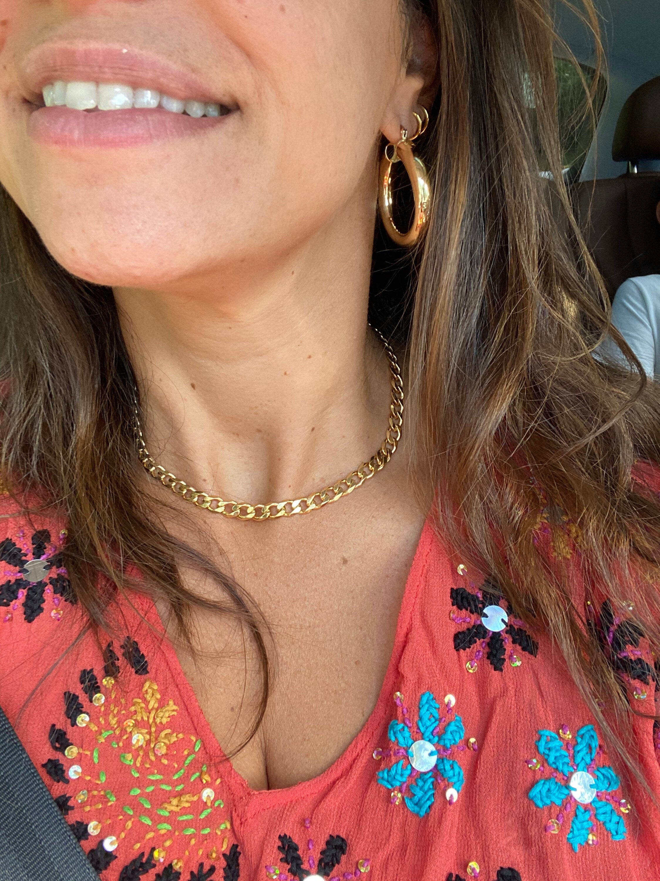 18K gold filled Thick Curb Cuban link choker. Gold or silver color. Any length. Cuban link.
