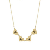 Hearts name necklace. Hearts letters / initials necklace. Sterling silver and 14K gold plated. Gold or silver.