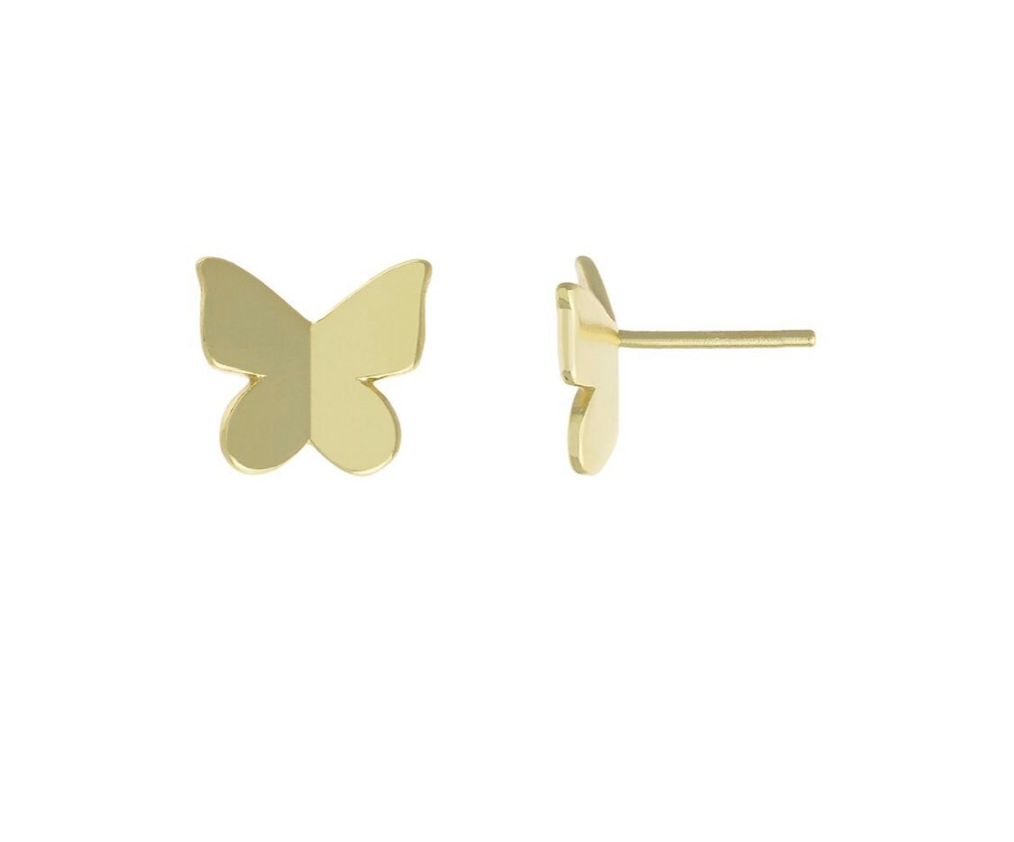 Gold butterfly earrings. Sterling silver 14K gold plated butterfly drop earrings. Butterfly earrings studs or dangling butterfly huggies.