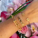 Sterling silver and gold plated initials cuff. Custom initial bracelet. Personalized letters cuff. Personalized initials bangle.