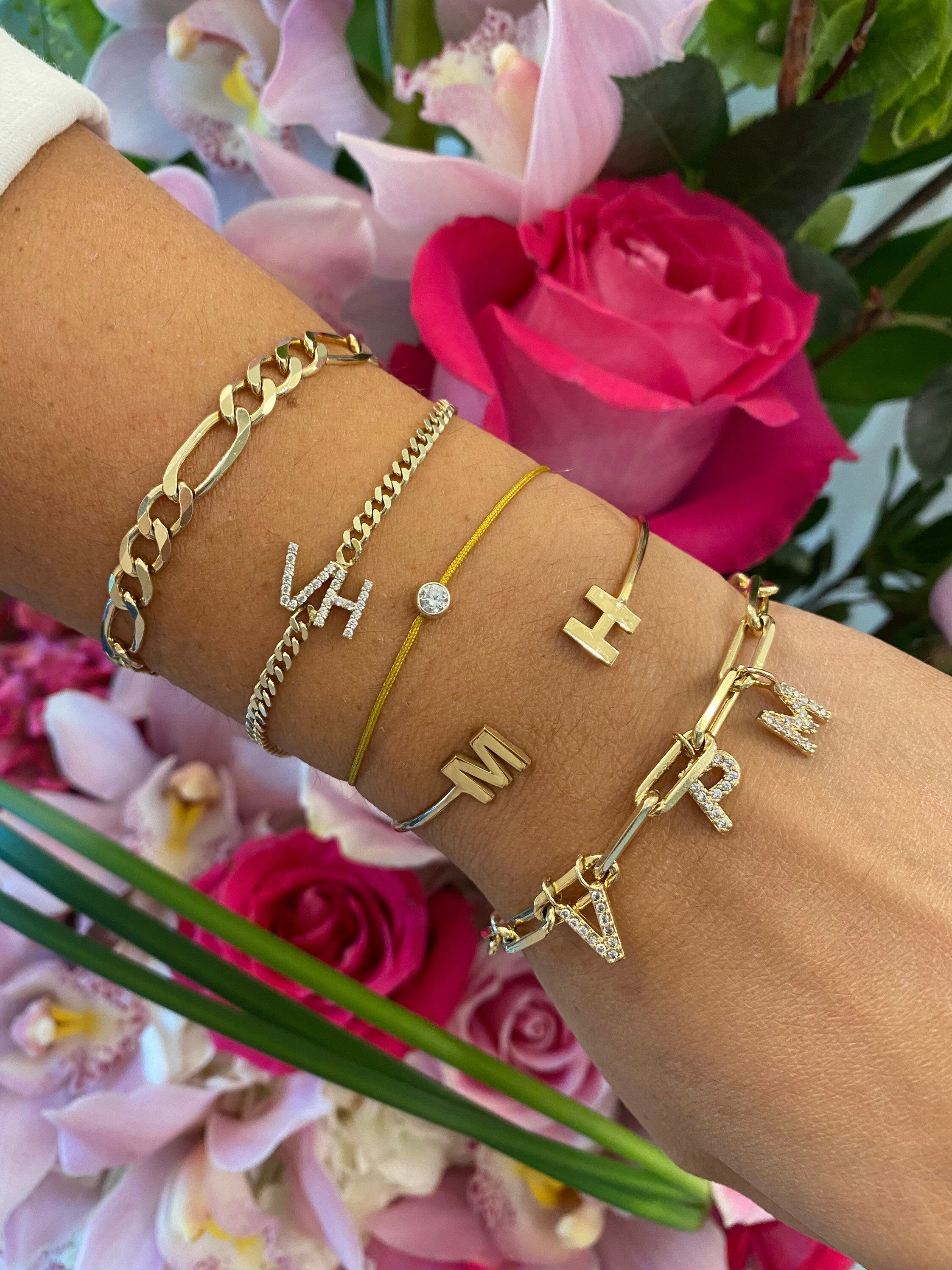 Sterling silver and gold plated initials cuff. Custom initial bracelet. Personalized letters cuff. Personalized initials bangle.