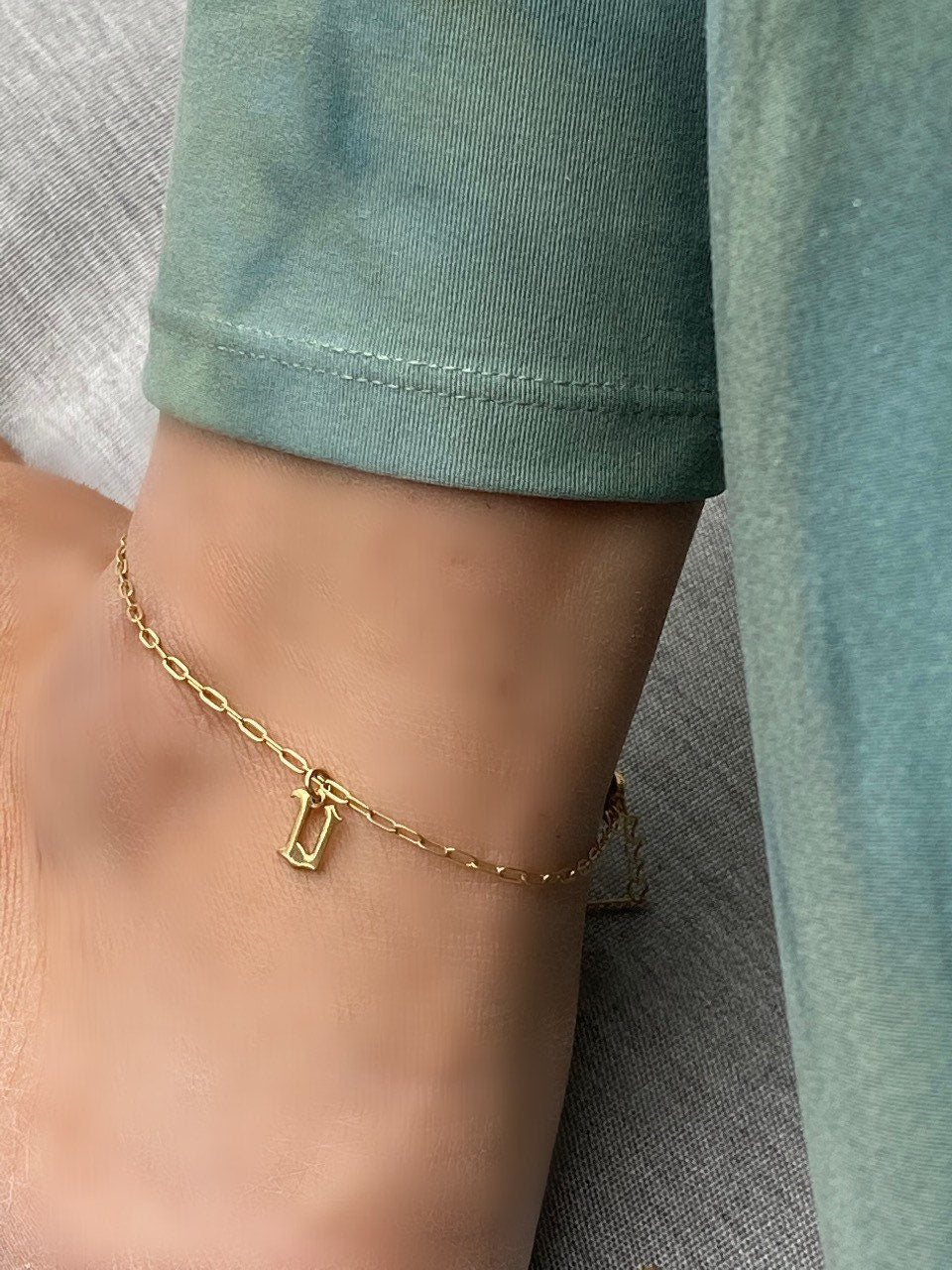 Gothic Initial anklet | goth Letter anklet | old English Personalized anklet | Sterling silver name or initials anklet gold silver