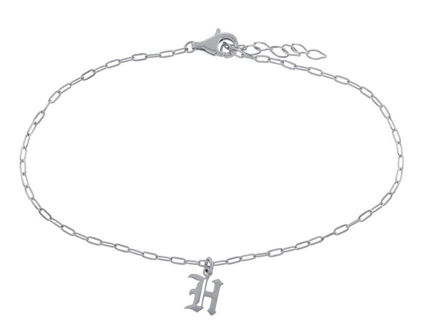 Gothic Initial anklet | goth Letter anklet | old English Personalized anklet | Sterling silver name or initials anklet gold silver