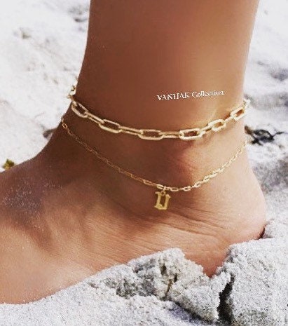 18K gold-filled paper clip link/chain anklet. Gold or silver.