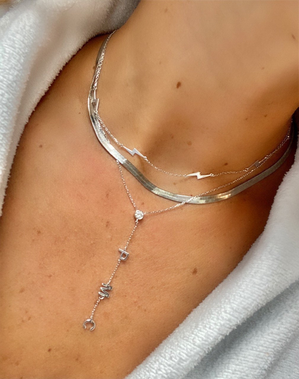 diamond bezel initials lariat necklace. Initial lariat necklace. Diamond lariat necklace. Name lariat choker. Sterling silver gold plated.