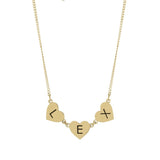 Hearts name necklace. Hearts letters / initials necklace. Sterling silver and 14K gold plated. Gold or silver.